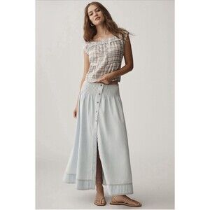 Anthropologie Pilcro Maxi Skirt Denim Pintuck Basque Waist Vacay Boho Sz XLP NWT